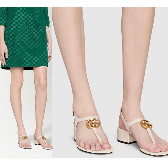 GUCCI SHOES WHITE LEATHER DOUBLE G LOGO THONG SANDALS sz 36.5 / 6.5 US - Picture 2 of 14